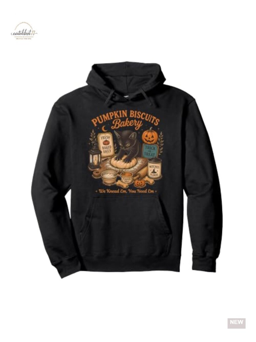 Pullover Hoodie Retro Fall Spooky Season Cat Graphic Pouch Pocket